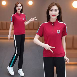 韩版 女2024新款 休闲运动套装 官方潮牌夏季 时尚 短袖 宽松显瘦跑步服