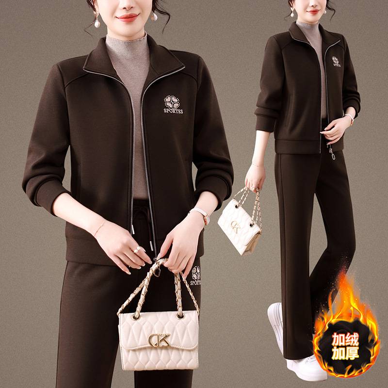 官方正品时尚减龄运动套装女冬季2025年新款妈妈装加绒加厚休闲卫