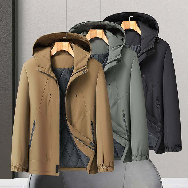 官方品牌2025年冬季新款男士加肥加大码运动休闲连帽加棉夹克男薄