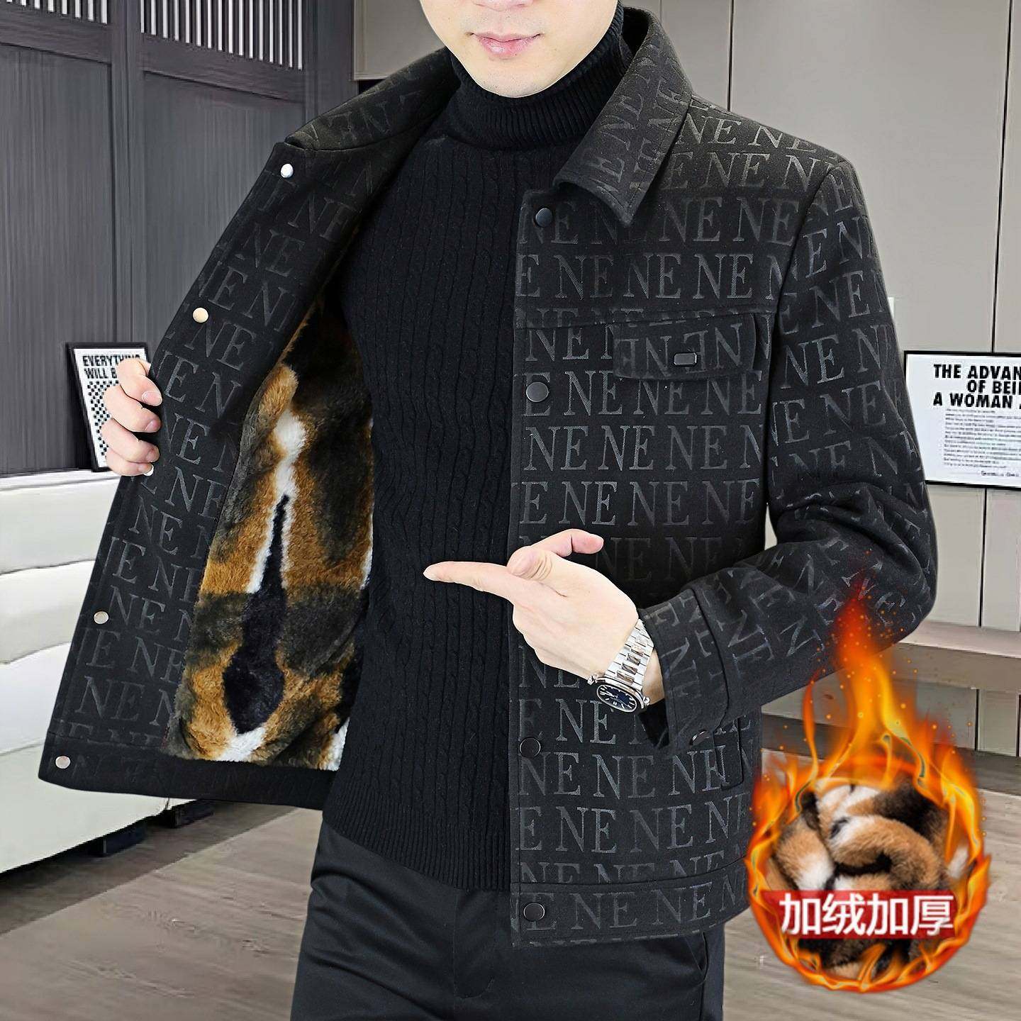 官方品牌2025秋冬季新款翻领加绒工装夹克男士青中年休闲百搭时尚