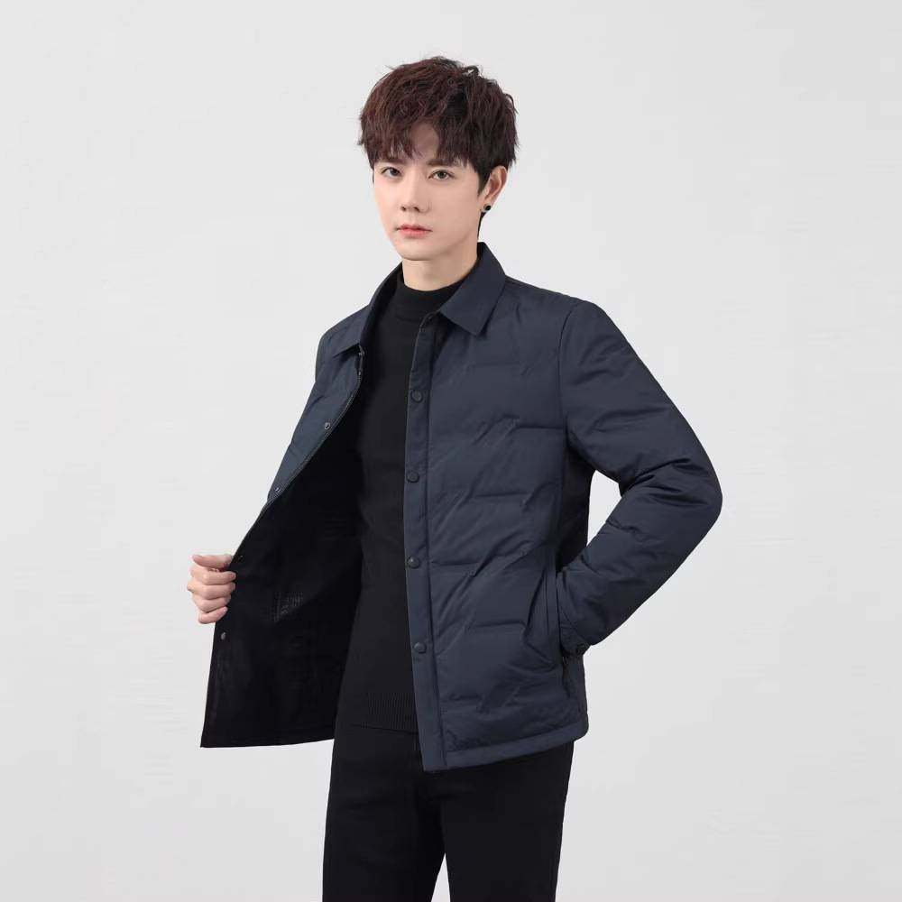 官方品牌鹅绒羽绒服男士2025秋冬季新款翻领时尚百搭简约保暖鹅绒