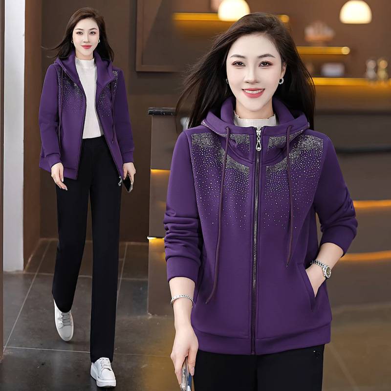 官方正品运动套装女秋冬2025新款宽松洋气妈妈加绒加厚连帽卫衣休