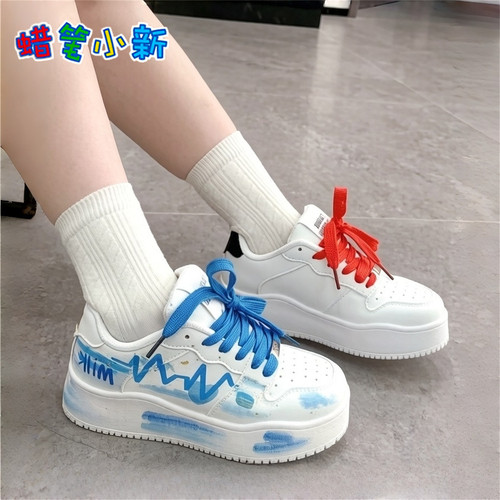 蜡笔小新鸳鸯板鞋涂鸦小白鞋