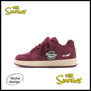 The Simpsons辛普森情侣鞋酒红色厚底面包鞋春季街头时尚运动板鞋