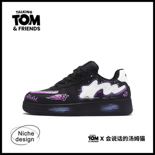 会说话的汤姆猫鞋子男涂鸦黑潮牌板鞋春季新款情侣百搭休闲运动鞋