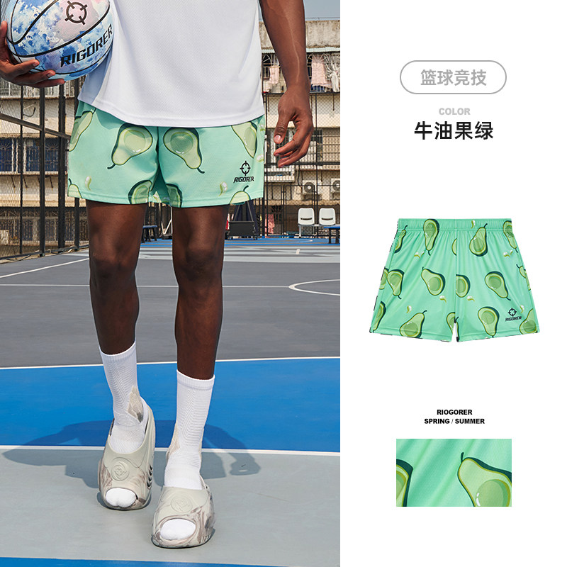 准者宽松针织短裤夏季新款男士水果印花篮球运动跑步透气四分短裤