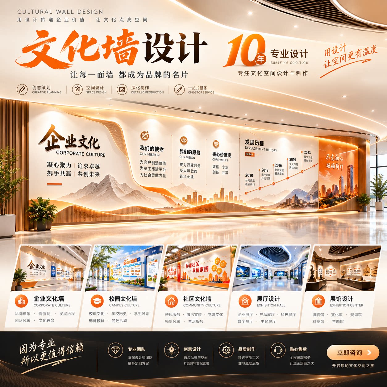 专业文化墙设计 公司 学校 店2D/3D绘图