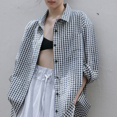 25FW moondal 买手店韩代直邮  Cielo 海军蓝格纹衬衫