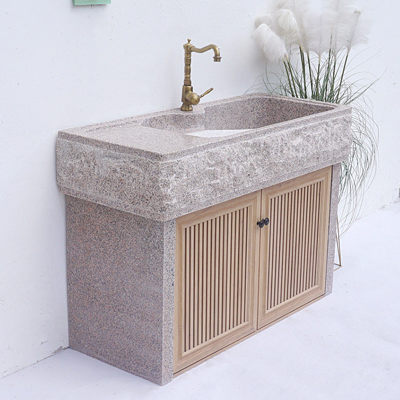 朱丹红户外石材洗衣池台盆阳台天然石头一体花岗岩洗手盆庭院水槽
