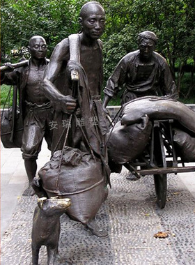 玻璃钢仿铜 铸铜农耕劳动人物 民俗小品劳动田园传统人物雕塑定做