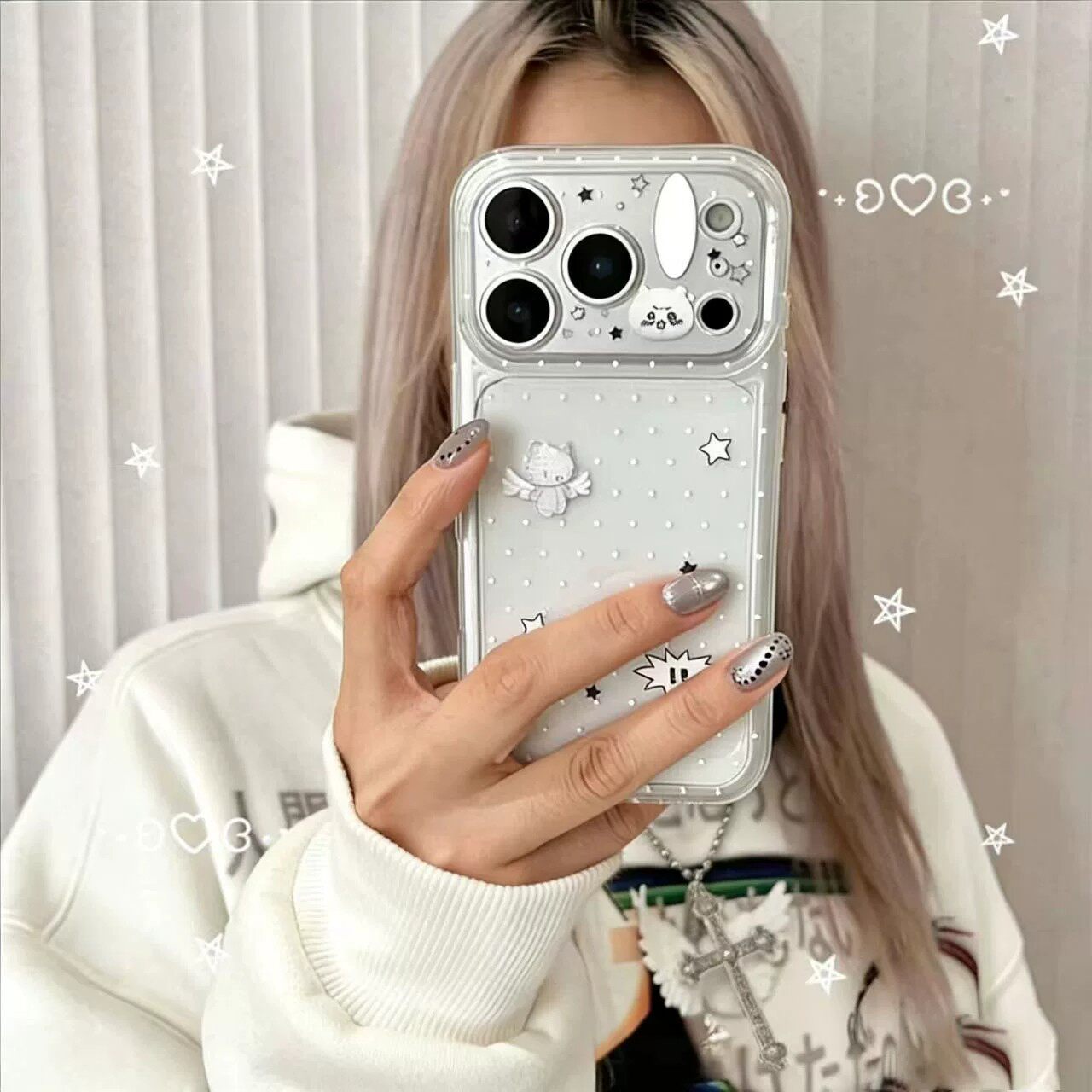 趣味日系漫画贴纸星星小兔立体天使适配iPhone17Pro甜酷风手机壳
