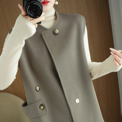 100%羊毛中长款双面呢羊绒马甲