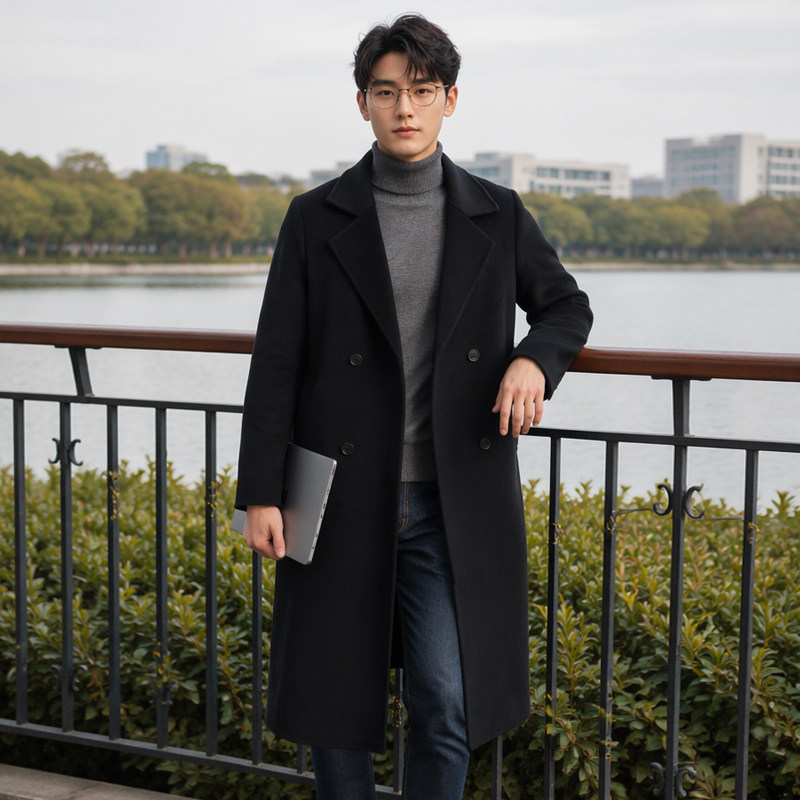 高级感宽松双面羊毛呢子外套潮男