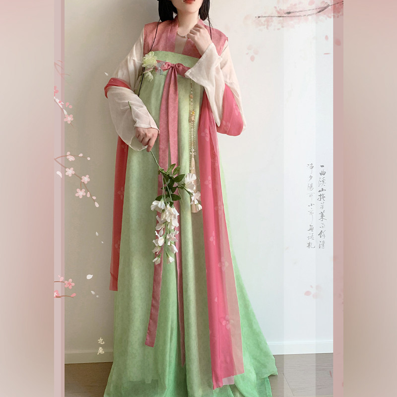 九御华裳原创唐宴汉服女复原唐对襟褙子齐胸八破裙日常仙气春夏款图片
