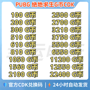 PUBGG币绝地求生G币金币CDK吃鸡g币gcoin点卷货币充值皮肤兑换码