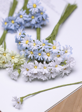 新制 麻布小野菊花仿真迷你花束DIY手工花环装饰直径1.5CM 12朵