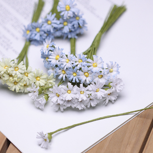 新制 麻布小野菊花仿真迷你花束DIY手工花环装饰直径1.5CM 12朵