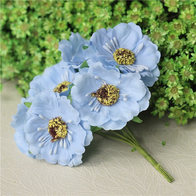 新款蓝色虞美人仿真绿植假花朵diy手工婚礼庆装饰道具花束
