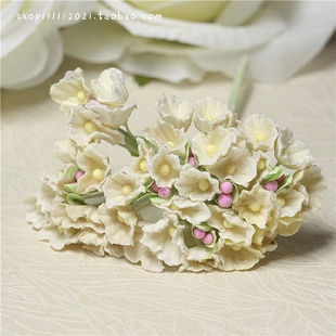 七彩七色花五色梅米白色迷你绒布小纸花束5.5元 一把8小枝每枝5朵