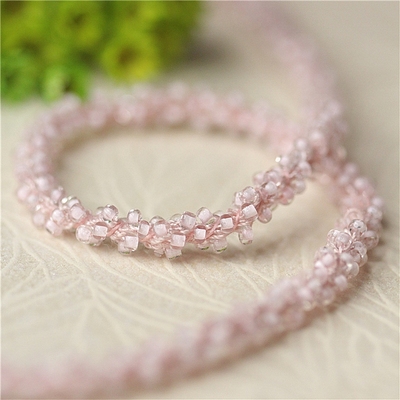 粉色连线细绳玻璃米珠子单价花边