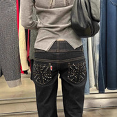 Last 女辣妹重工钉珠水洗宽松休闲直筒裤 danse美式 复古黑色牛仔裤