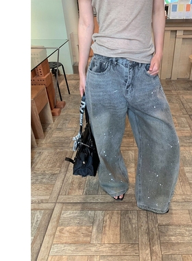 Last danse废土风弯刀牛仔裤女2026春新款复古泼墨设计感阔腿长裤
