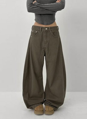 Last danse 美式复古弯刀裤女宽松直筒休闲水洗做旧工装裤牛仔裤