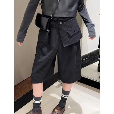 美式复古条纹西裤女七分裤
