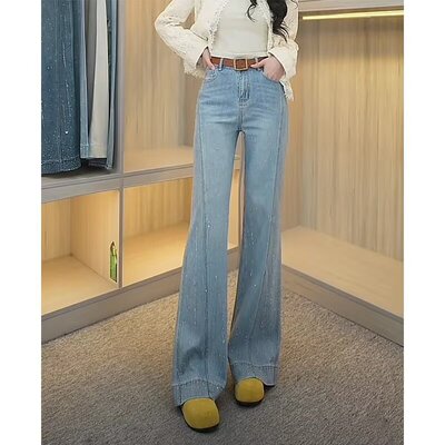 蝴蝶烫钻微喇牛仔裤女2026