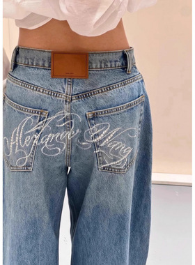 Last danse蓝色牛仔裤女2026春款烫钻烫珠高街休闲宽松直筒长裤