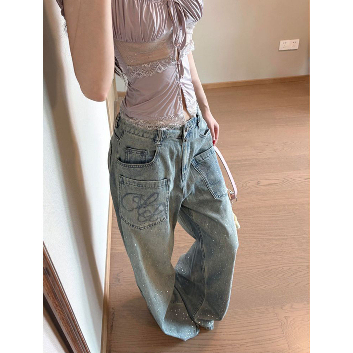 Lastdne韩系复古牛仔裤女
