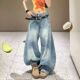 Last 复古做旧水洗宽松阔腿裤 danse韩系蓝色牛仔裤 女2026春新款