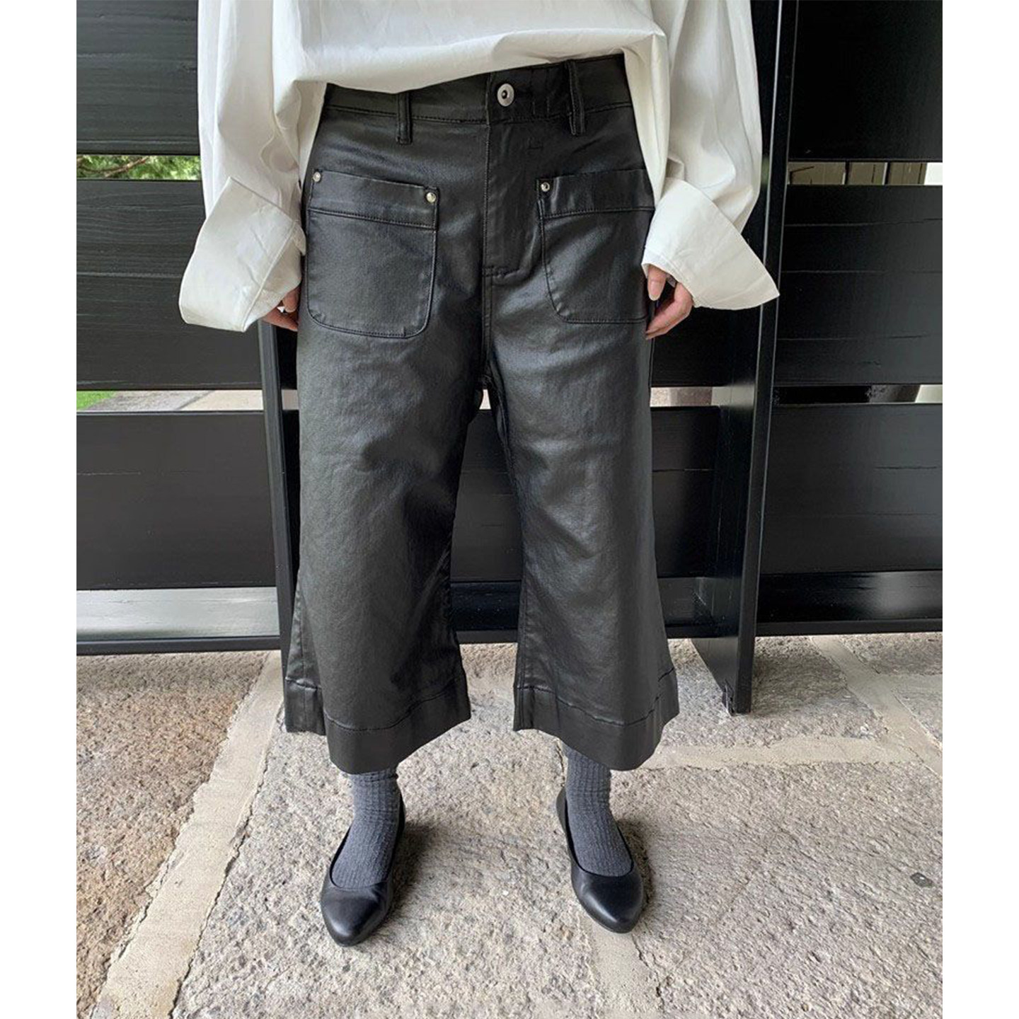 Lastdne韩式复古黑色皮裤