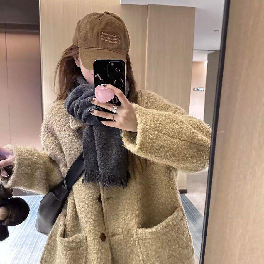 Lastdne韩系复古毛外套女