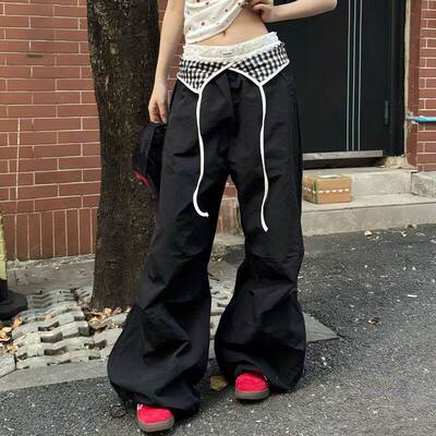 Lastdne美式复古伞兵裤女