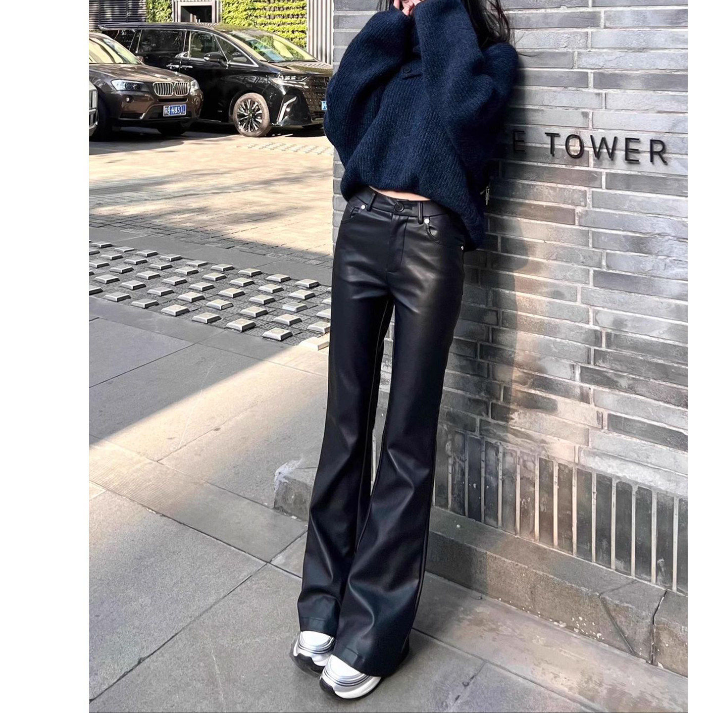 Lastdne美式复古皮裤女黑