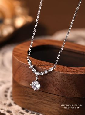 s999纯银项链女闪耀锆石项链