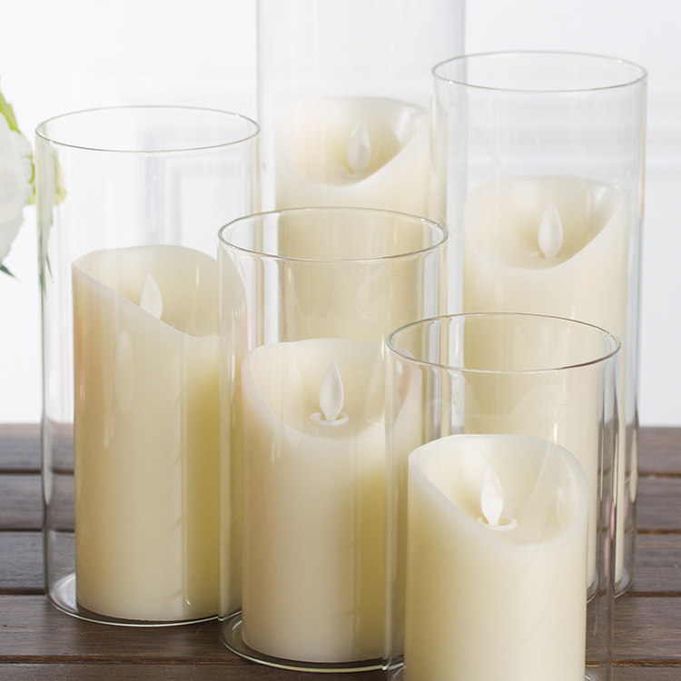 透明玻璃烛台套装LED仿真蜡烛家居装饰浪漫氛围灯