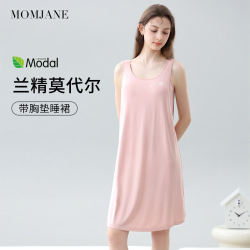 带胸垫孕妇哺乳睡裙夏薄款连衣裙