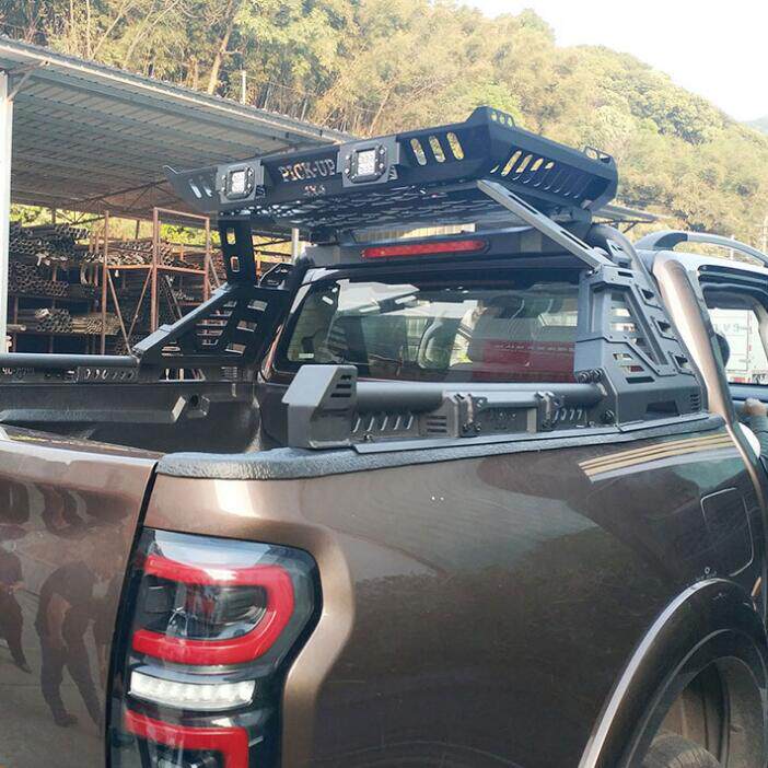 长城炮商用乘用版越野版皮卡带筐机械师黑色龙门架护栏防滚架改装