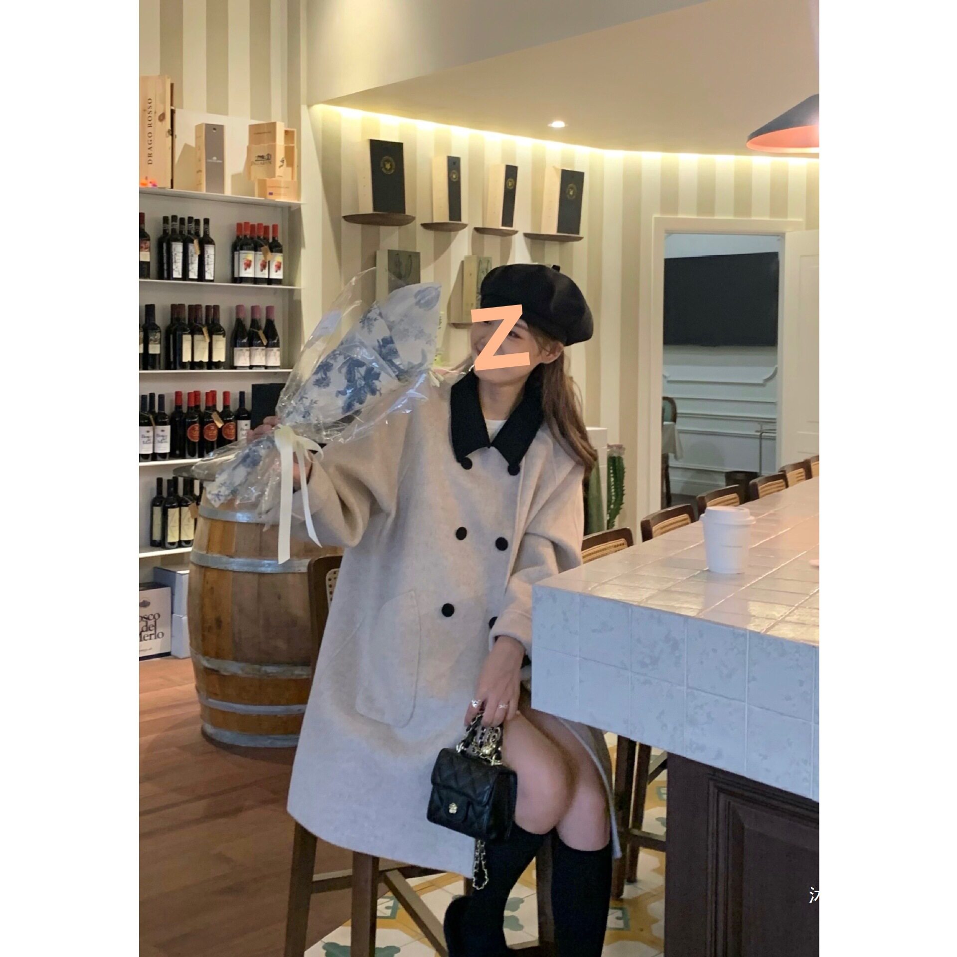 有内里 翻领撞色毛呢外套女冬季简约气质新款韩系宽松小个子大衣