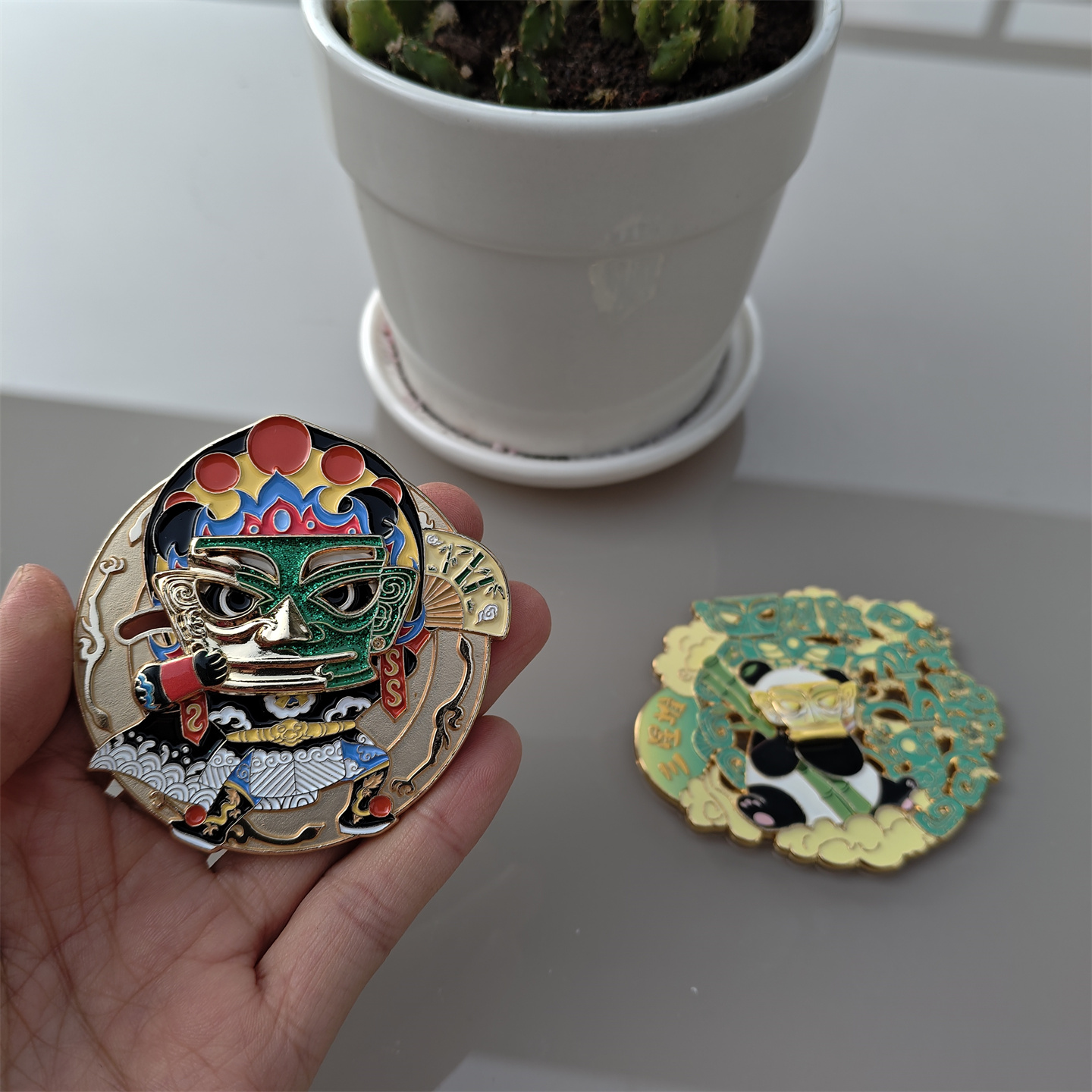 创意珐琅熊猫三星堆可滑动冰箱贴