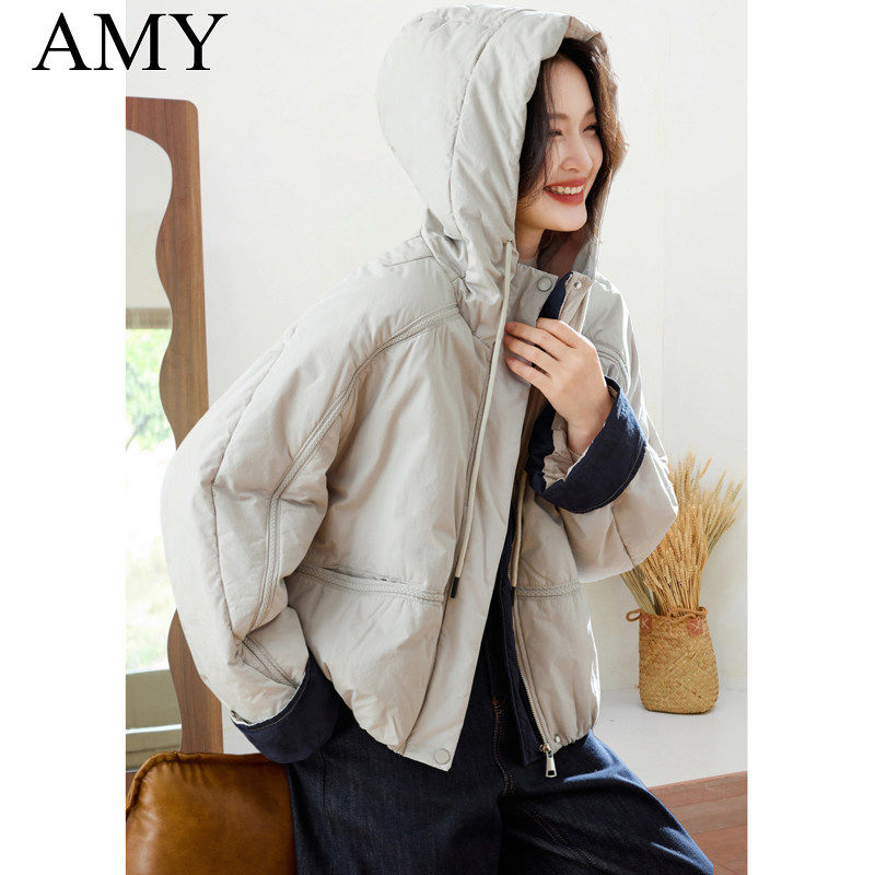 2025冬装新款纯棉连帽小众棉衣短外套休闲小众口袋拉链拼接上衣女