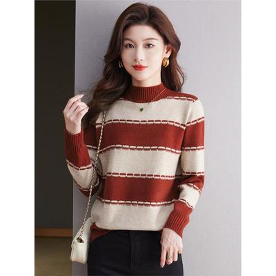 时尚半高领条纹毛衣女秋