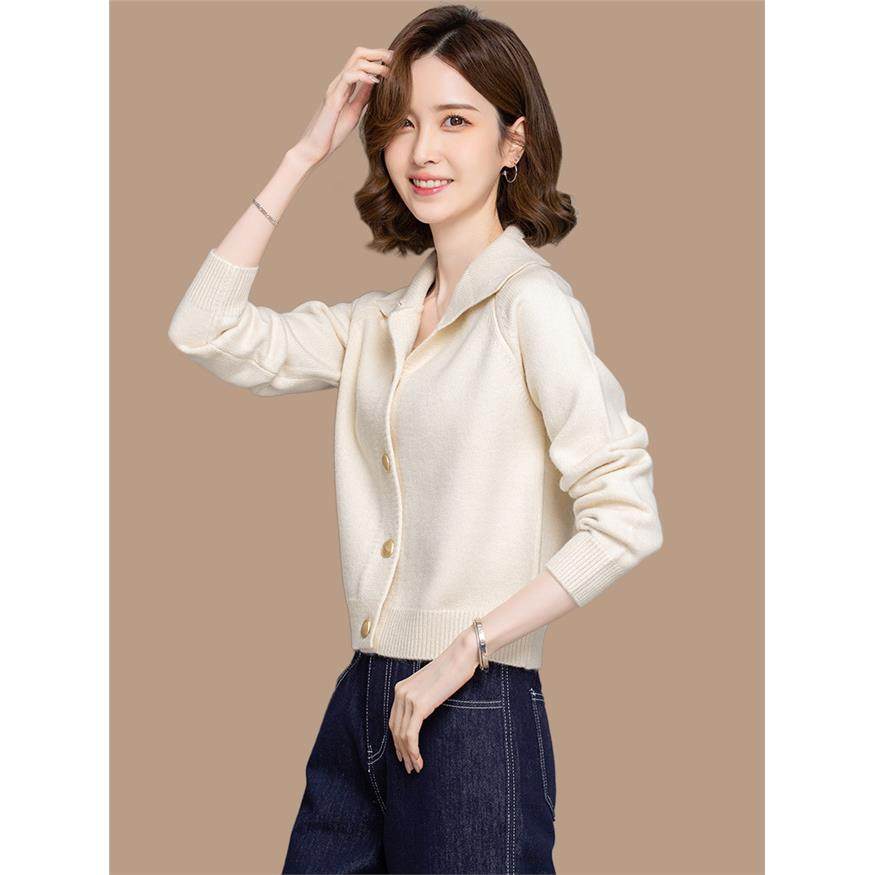 翻领针织开衫女短款秋装2025新款宽松外穿毛衣外套春秋小个子外搭,女装/女士精品,毛针织衫,淘宝优惠券,粉丝福利购,淘宝优惠卷