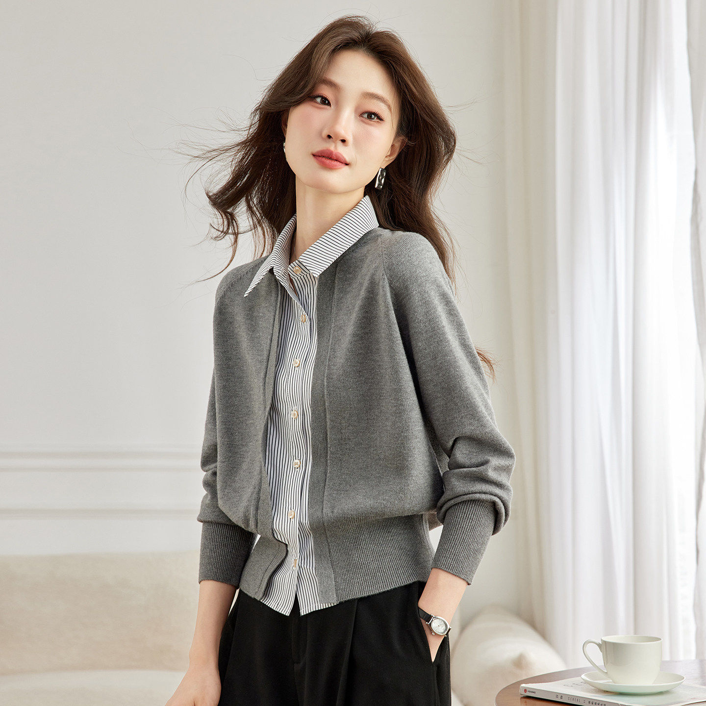 假两件针织开衫女春秋翻