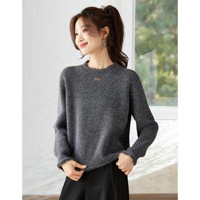 极简风流苏圆领毛衣女高级感2025秋冬新款气质针织衫可外穿打底衫