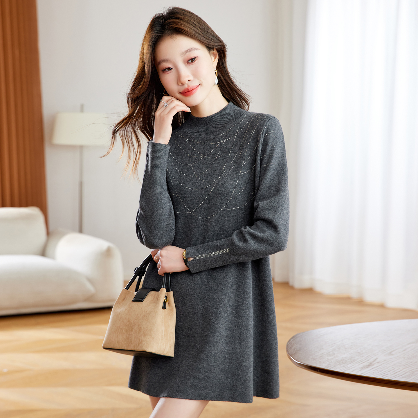 超好看小个子针织连衣裙女秋冬爆款气质高级感打底内搭中长款毛衣