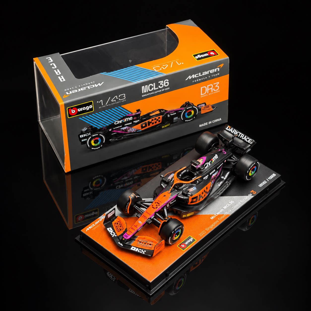 比美高1:43F1迈凯伦MCL36里卡多DR3赛车合金汽车模型精装版