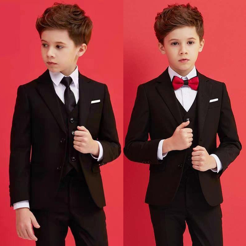 儿童西装套装黑色春秋男童主持人钢琴表演礼服婚礼西服男孩演出服